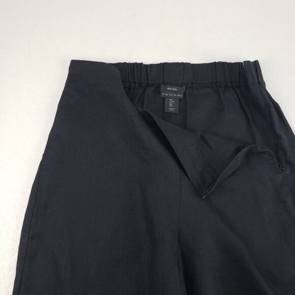Talbots 100% Linen Wide Leg Pant Womens Large Black Lightweight Side Zip Trouser - Picture 8 of 12